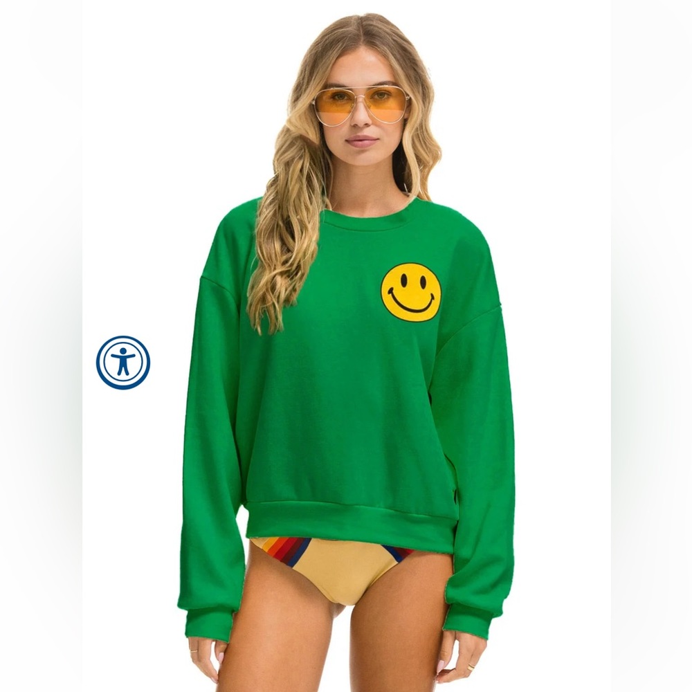 Aviator Nation Smiley Relaxed Crew Neck Sweatshirt
